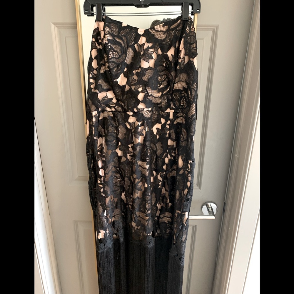 Black Strapless Lace Frill Dress Size 20